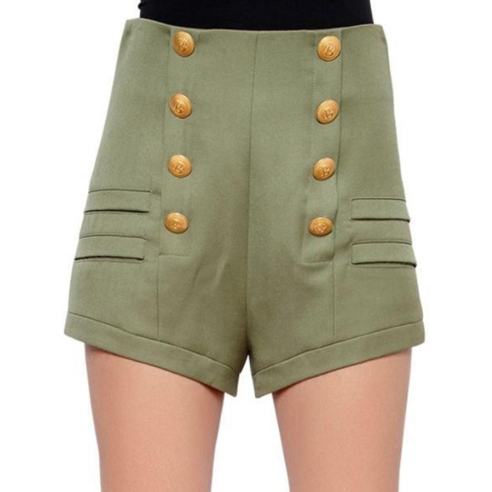 Pierre Balmain Army Green Wool Shorts